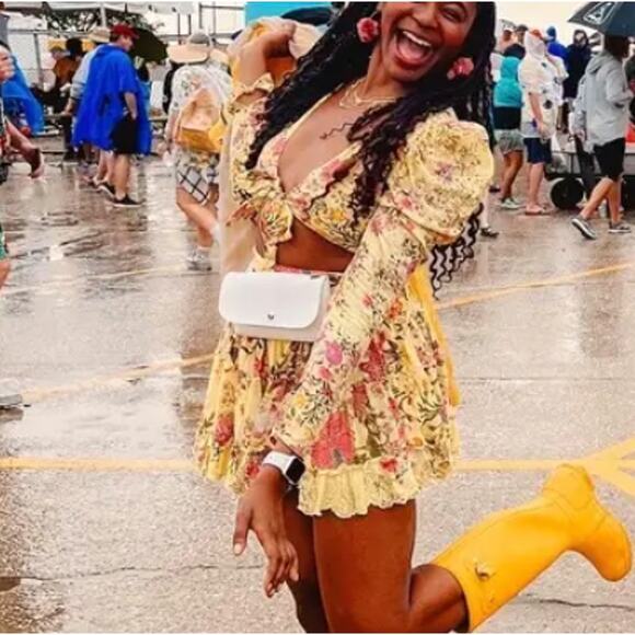 Hemant and Nandita Yellow Floral Crop Top XS Hippie Gypsy Plunging Princess $238 - Picture 5 of 11